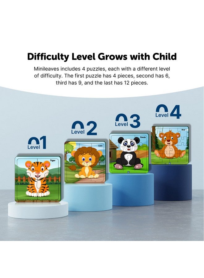 Mini Leaves Mini Leaves Wild Animal 4-in-a-Box Wooden Puzzles with 4, 6, 9, and 12 Pieces - Difficulty Level Grows with Kids Ages 2-5  - Image 3