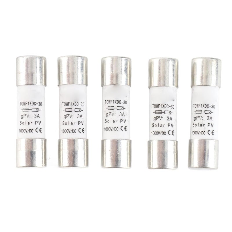مجموعة حماية أنبوبية للطاقة الشمسية 5 قطع، مجموعة أنبوبية 1000 فولت تيار مستمر، 10x38 مم حماية سريعة المفعول ضد الحمل الزائد لسلاسل الألواح الشمسية في صندوق تجميع الألواح الشمسية بزمن 2 مللي ثانية (3 أمبير) - Image 5