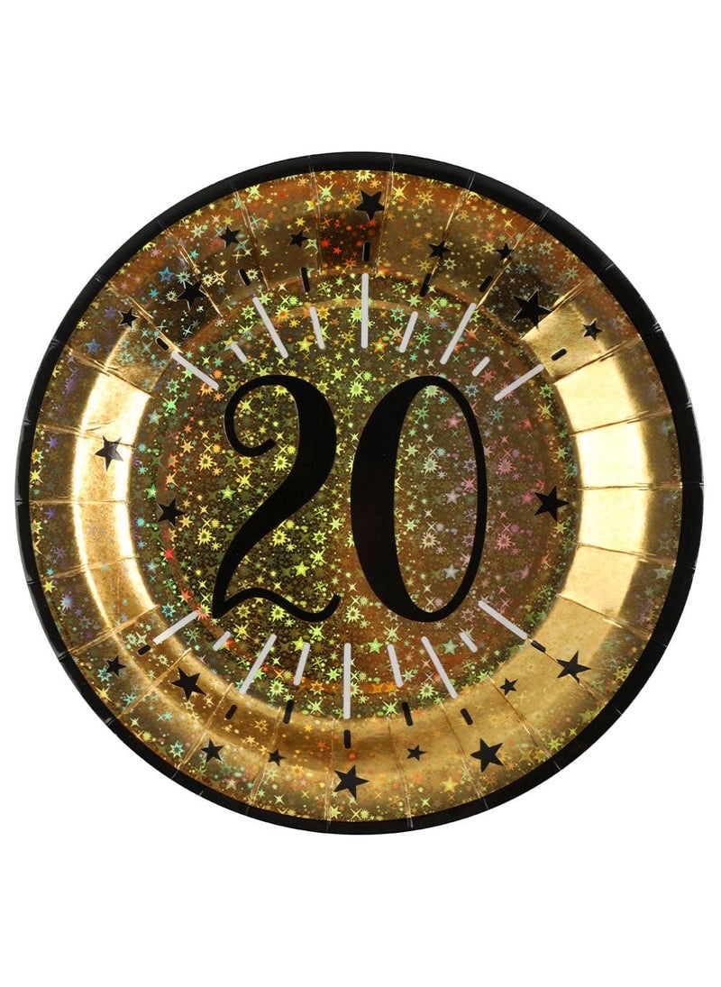 20th Birthday Anniversary Disposable Paper Plates Gold 22cm 10-Pack
