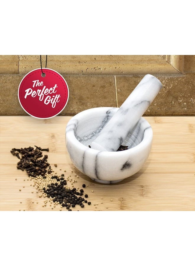 Greenco Mortar And Pestle Set  White Marble Stone Mortar And Pestle Grinding Bowl  Small 4.5 Inches  Kitchen Essential For Spices  Guacamole And More - Image 2