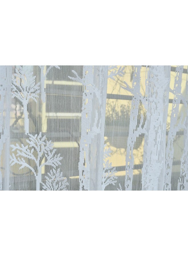 Homefab India Pack of 2 Tissue Curtains Sheer Panel Transparent Net - 7 Feet, Door, White, Floral, Grommet Curtains - Image 4