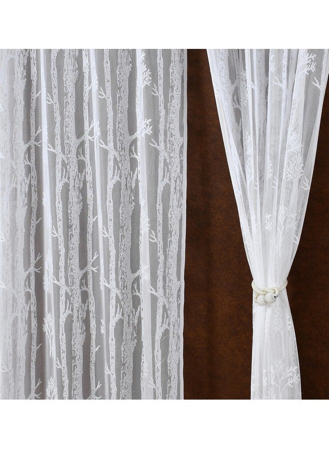 Homefab India Pack of 2 Tissue Curtains Sheer Panel Transparent Net - 7 Feet, Door, White, Floral, Grommet Curtains - Image 1