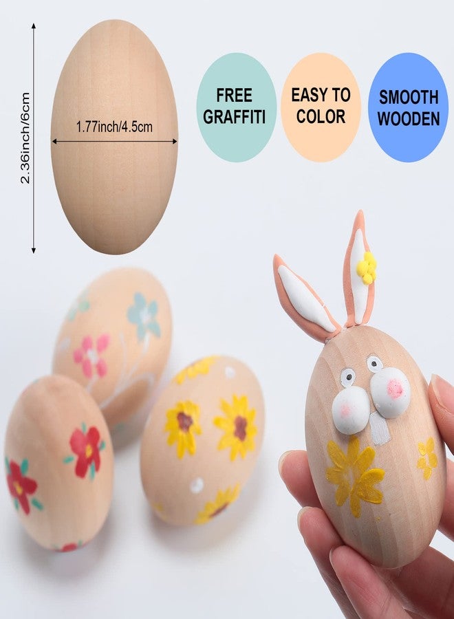 Xinnun 48 Pcs Wooden Easter Eggs Faux Eggs for DIY Easter Eggs Realistic Fake Eggs Crafts and Easter Decorations Eggs for Kids Easter Crafts DIY Decor Party Favors (Unpainted Color) - Image 2