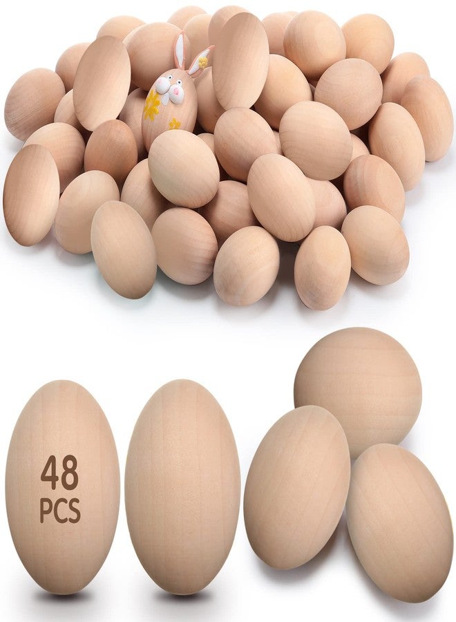 Xinnun 48 Pcs Wooden Easter Eggs Faux Eggs for DIY Easter Eggs Realistic Fake Eggs Crafts and Easter Decorations Eggs for Kids Easter Crafts DIY Decor Party Favors (Unpainted Color) - Image 1