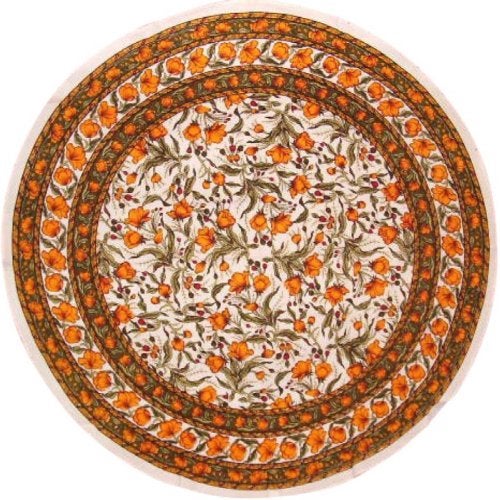 India Arts French Floral Tablecloth 70 Inch Round - Olive and Saffron - Image 2