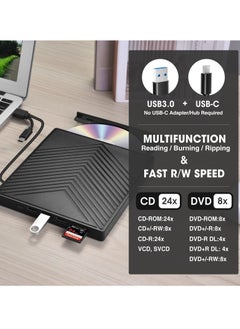 Y&D External CD DVD Drive, Ultra Slim Burner USB 3.0 with 4 Ports and 2 TF/SD Card Slots, Optical Disk Drive for Laptop Mac, PC Windows 11/10/8/7 Linux OS  - Image 3