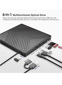 Y&D External CD DVD Drive, Ultra Slim Burner USB 3.0 with 4 Ports and 2 TF/SD Card Slots, Optical Disk Drive for Laptop Mac, PC Windows 11/10/8/7 Linux OS  - Image 2