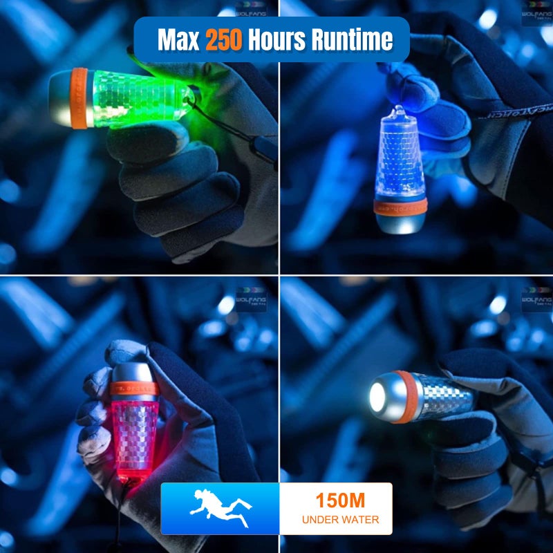 ORCATORCH SD03 Dive Signal Light 4-Color-in-1 (Blue, Red, White, Green) 8 Modes Scuba Diving Beacon with Constant and Flashing Modes, Mini Tank Marker Light for 150M Underwater Diving - Image 2