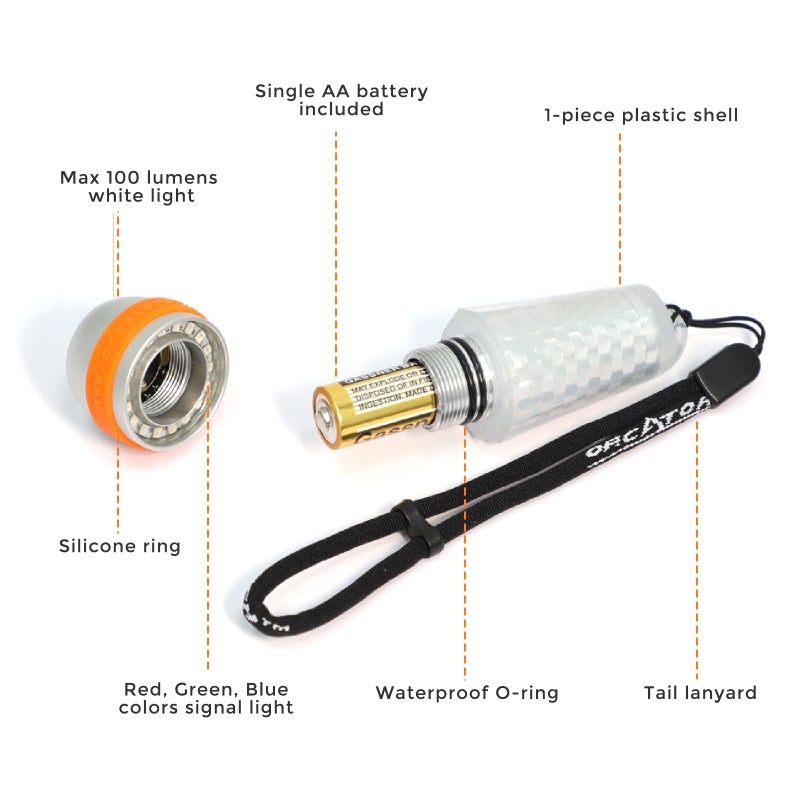 ORCATORCH SD03 Dive Signal Light 4-Color-in-1 (Blue, Red, White, Green) 8 Modes Scuba Diving Beacon with Constant and Flashing Modes, Mini Tank Marker Light for 150M Underwater Diving - Image 5