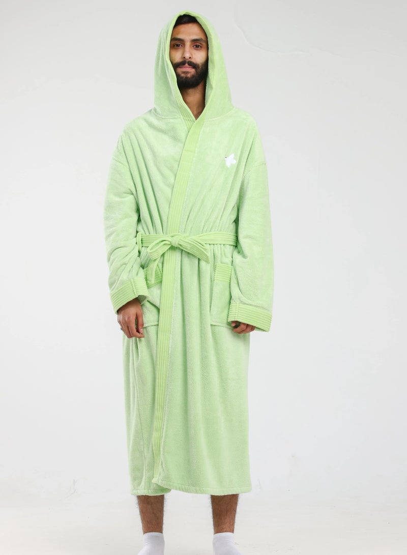 Relef Hooded Bathrobe for Men & Women, Ultra Soft Coral Fleece Robe, Quick Dry Absorbent Spa Bathrobe, Hotel Luxury Home Robe with Hood - Pistachio Green - Image 1