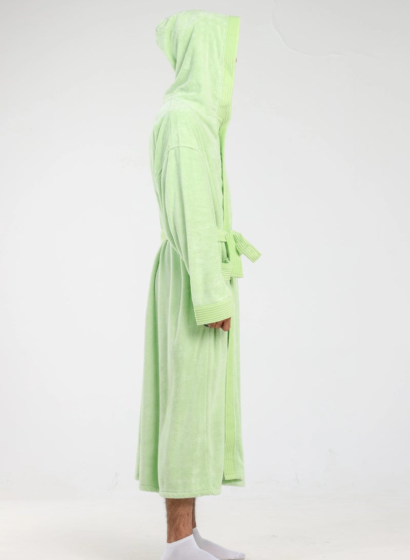 Relef Hooded Bathrobe for Men & Women, Ultra Soft Coral Fleece Robe, Quick Dry Absorbent Spa Bathrobe, Hotel Luxury Home Robe with Hood - Pistachio Green - Image 2