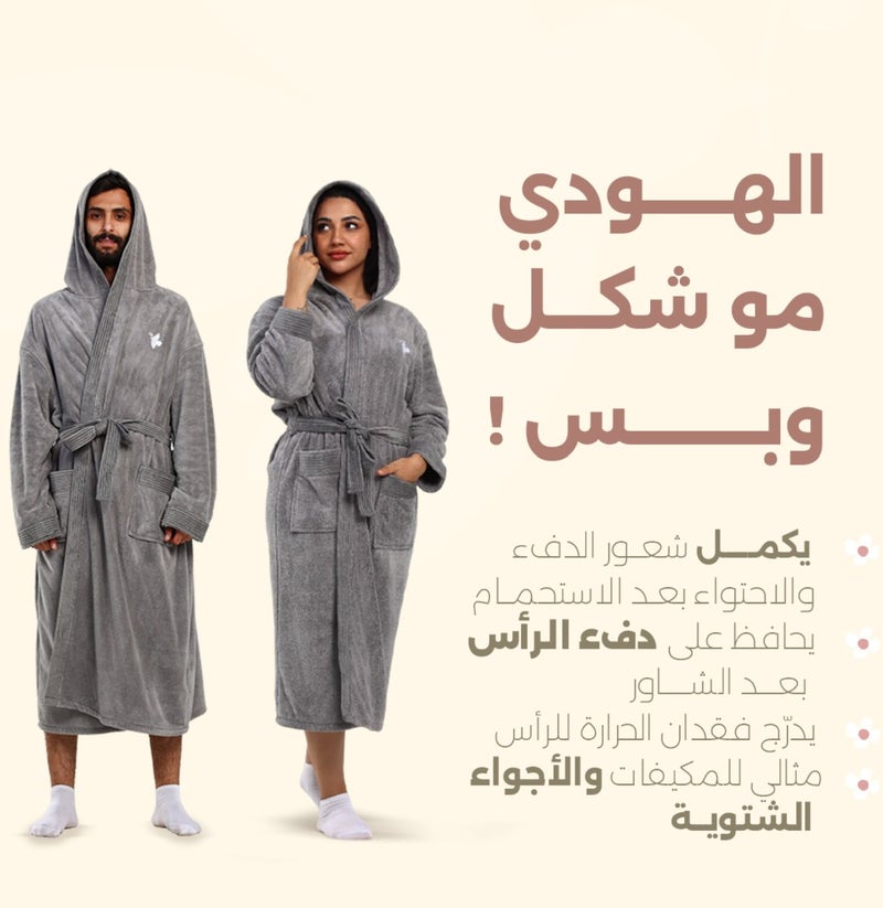 Relef Hooded Bathrobe for Men & Women, Ultra Soft Coral Fleece Robe, Quick Dry Absorbent Spa Bathrobe, Hotel Luxury Home Robe with Hood - Pistachio Green - Image 4