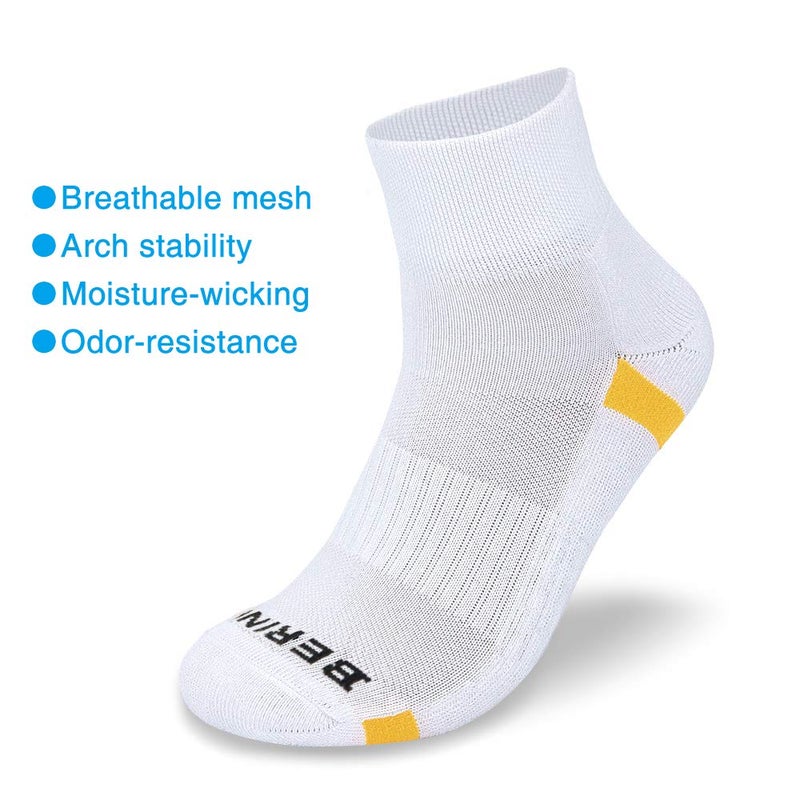 BERING Men's Athletic Cushioned Quarter Socks, White, Size 9-12, 6 Pairs - Image 2