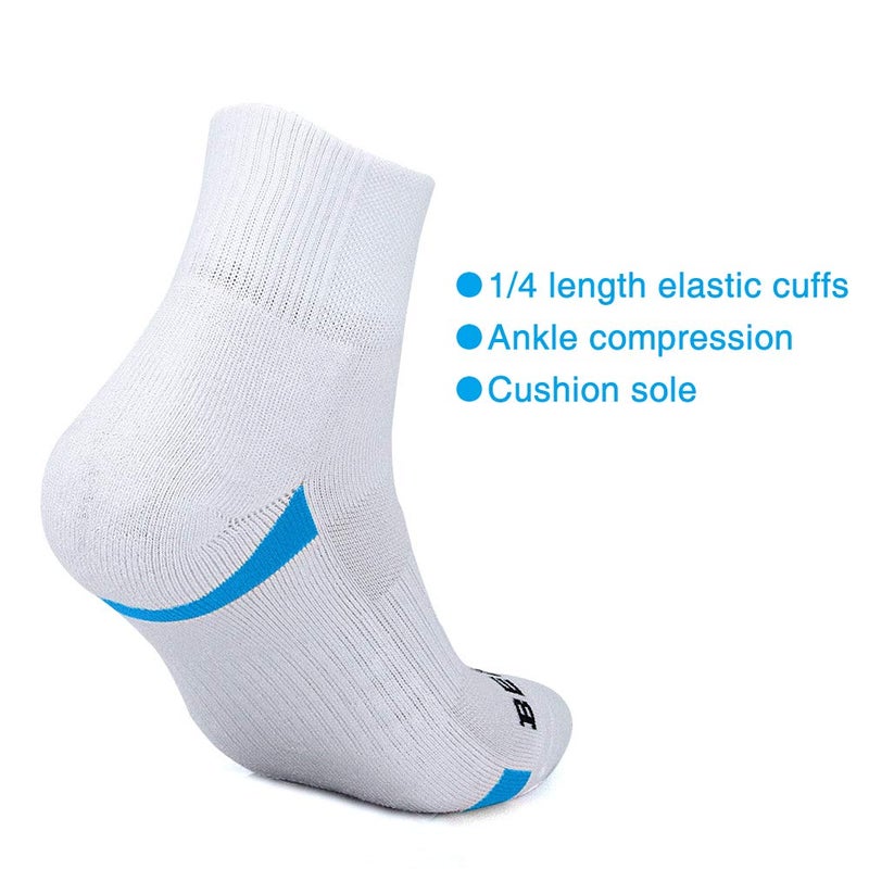BERING Men's Athletic Cushioned Quarter Socks, White, Size 9-12, 6 Pairs - Image 3