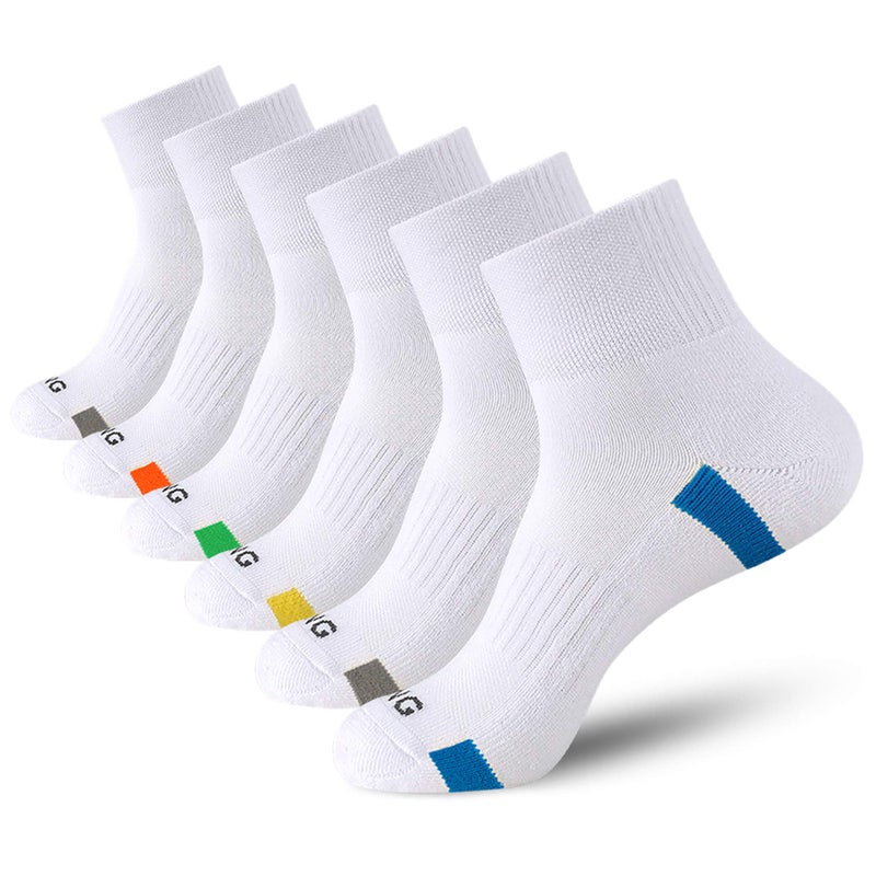 BERING Men's Athletic Cushioned Quarter Socks, White, Size 9-12, 6 Pairs - Image 1