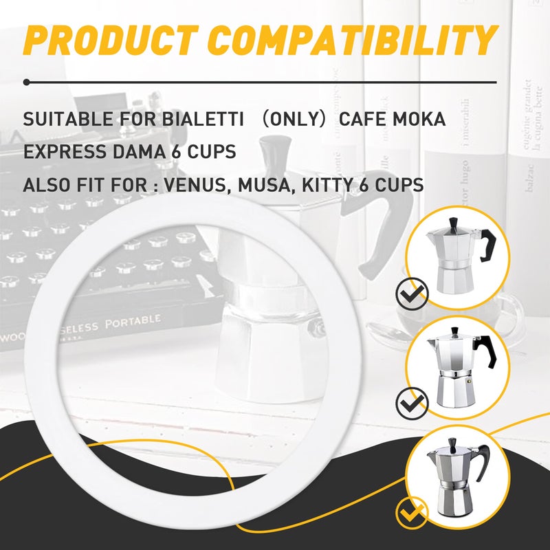 EUSTREER 6 Pcs Gasket Seal Rings for Bialetti Moka Express Dama 6 Cups - Spare Food Grade Silicone Sealing Rings for Aluminium Stovetop Coffee Maker Pots (Better Than Rubber) - Image 4