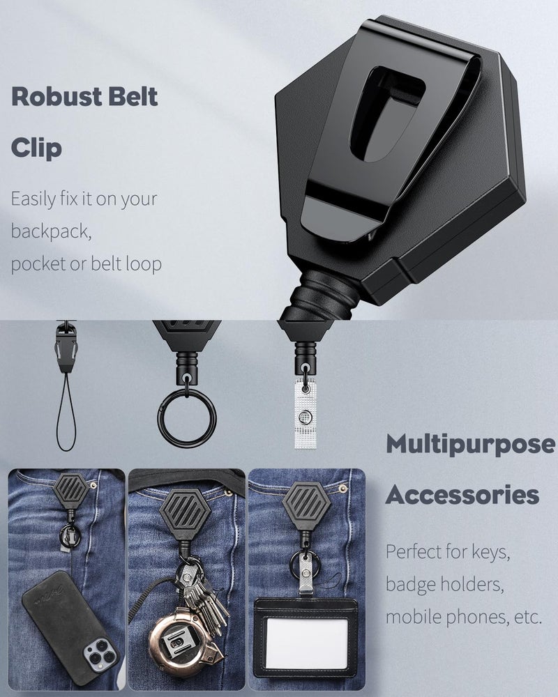 Uniclife Heavy Duty Retractable Keychain with Magnetic Closure Retractable Badge Reel for up to 16 oz Magnetic ID Badge Holder Reel with 35" Dyneema Cord ABS Casing Belt Clip and Large Carabiner Ring - Image 3