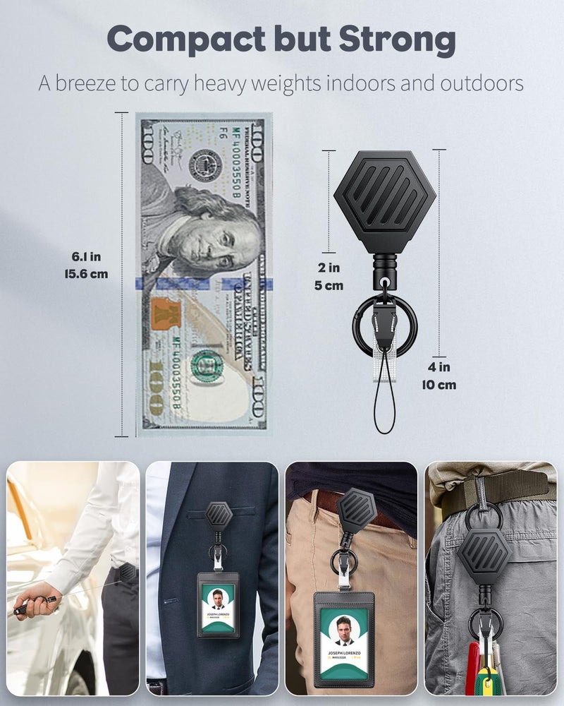 Uniclife Heavy Duty Retractable Keychain with Magnetic Closure Retractable Badge Reel for up to 16 oz Magnetic ID Badge Holder Reel with 35" Dyneema Cord ABS Casing Belt Clip and Large Carabiner Ring - Image 2
