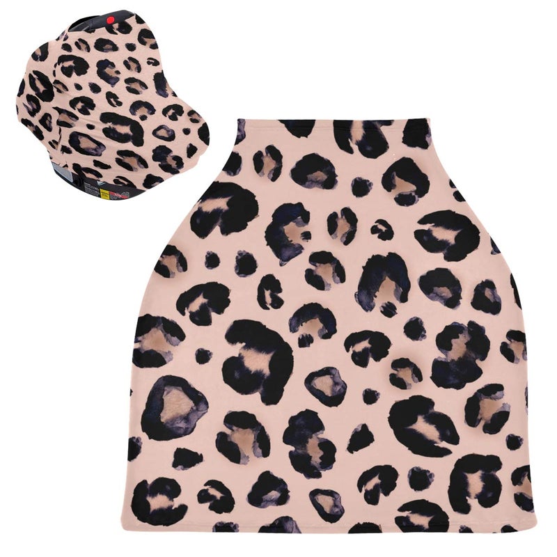 senya Pink Black Leopard Baby Car Seat Covers, Nursing Cover Breastfeeding Scarf Soft Breathable Stretchy Coverage, Infant Stroller Cover for Boys Girls - Image 2