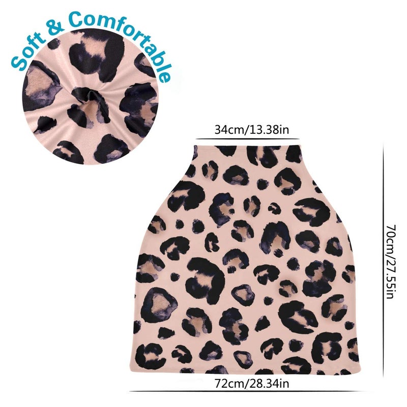 senya Pink Black Leopard Baby Car Seat Covers, Nursing Cover Breastfeeding Scarf Soft Breathable Stretchy Coverage, Infant Stroller Cover for Boys Girls - Image 3