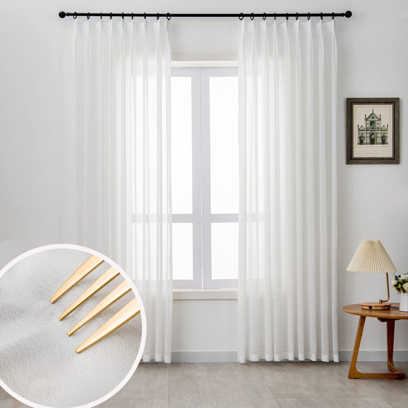 LUGOTAL Off White Sheer Curtains 84inch Long Living Room Pinch Pleated Sheer Curtains 1 Panel Light Filterring SemiSheer Curtain for Farmhouse Bedroom Pinch Pleat W52 x L84