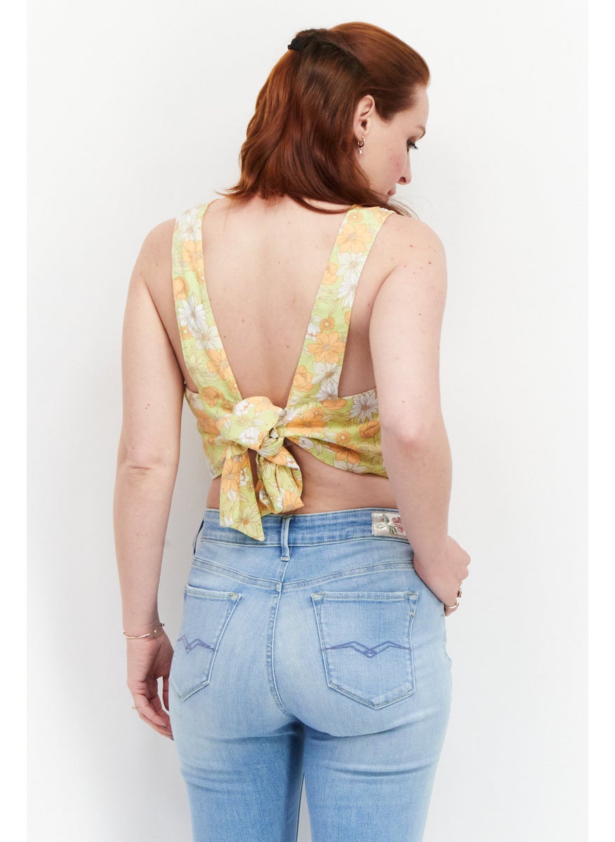 rvca Women Scoop Neck Floral Print Tank Top, Lime Green Combo  - Image 3