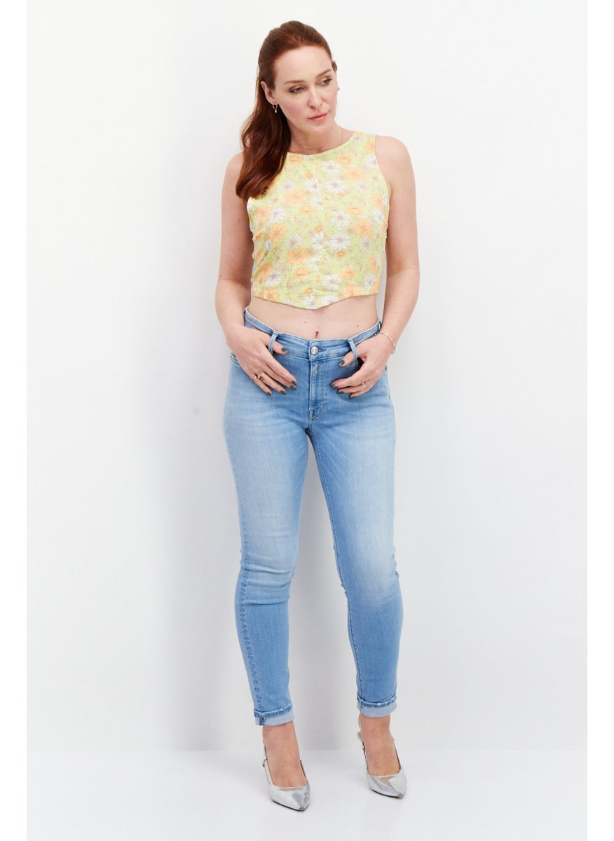 rvca Women Scoop Neck Floral Print Tank Top, Lime Green Combo  - Image 4