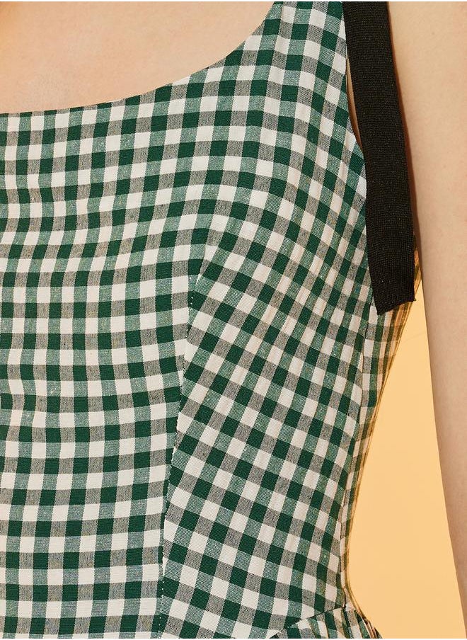 Take Two Gingham Checked Square Neck Tiered Midi Dress  - Image 3