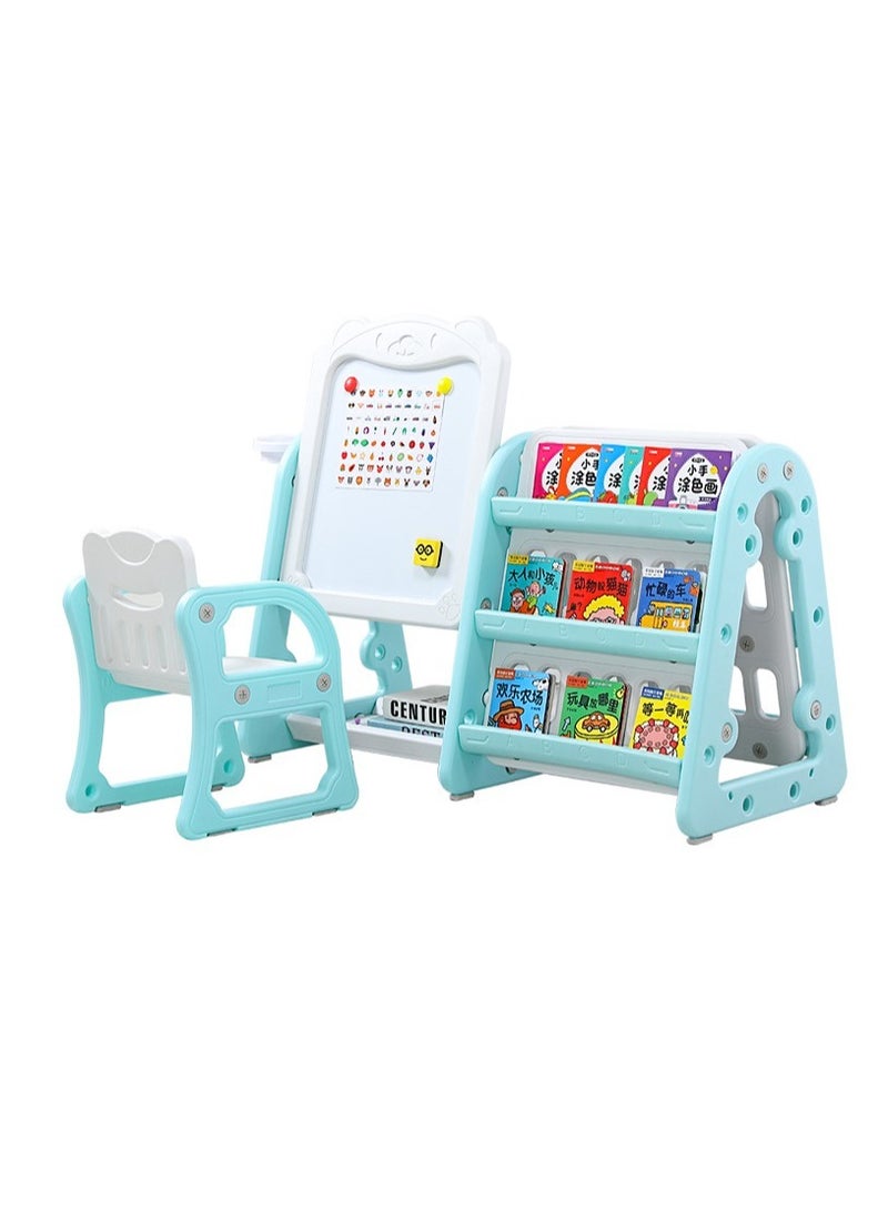 فول جوي مجموعة طاولة وكرسي متعددة الوظائف 4 في 1 ، لوح رسم مع رف للكتب, سطح مكتب قابل للطي , حامل قائم قابل للتعديل مع  حلقة كرة سلة - Image 1