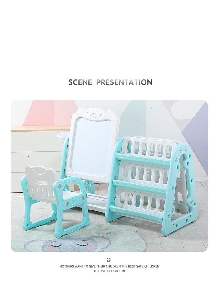 فول جوي مجموعة طاولة وكرسي متعددة الوظائف 4 في 1 ، لوح رسم مع رف للكتب, سطح مكتب قابل للطي , حامل قائم قابل للتعديل مع  حلقة كرة سلة - Image 2