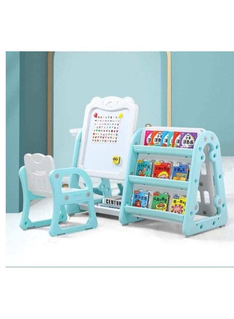 فول جوي مجموعة طاولة وكرسي متعددة الوظائف 4 في 1 ، لوح رسم مع رف للكتب, سطح مكتب قابل للطي , حامل قائم قابل للتعديل مع  حلقة كرة سلة - Image 4