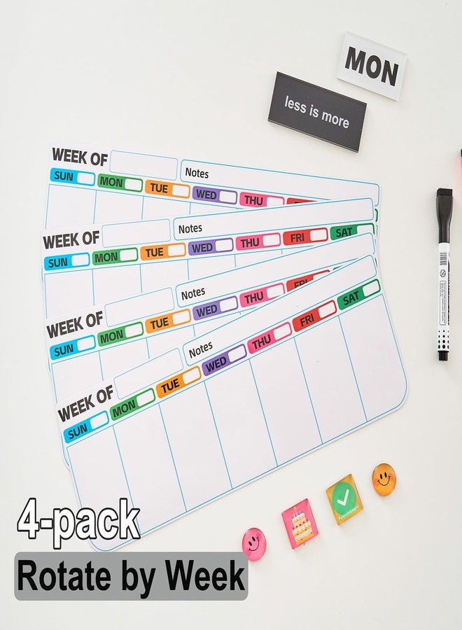 MANWU 4 pack weekly fridge calendar Magnet rotate by week,reusable rotating Dry Erase calendar Planner magnetic to keep track of work and school schedules,13.9 x 4.9 inch - Image 2