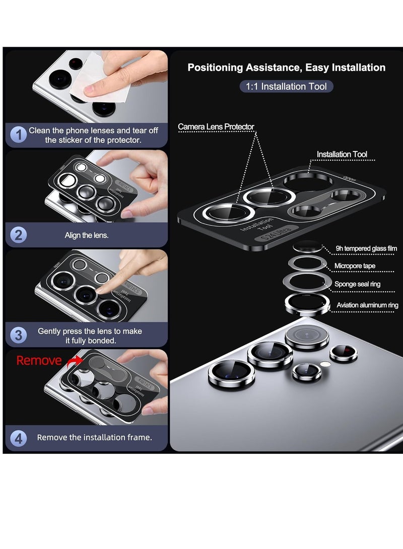 ELTRAZONE Samsung Galaxy S24 Ultra Camera Lens Protector, Ultra Thin Scratch Resistant 9H Tempered Glass with Aluminum Metal Circle Camera Screen Protector Cover Accessories, Silver - Image 5