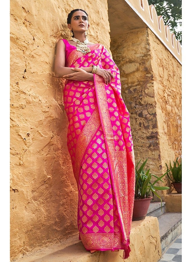 Janasya Janasya Women's Silk Saree (SAR240_Rani Pink) - Image 2