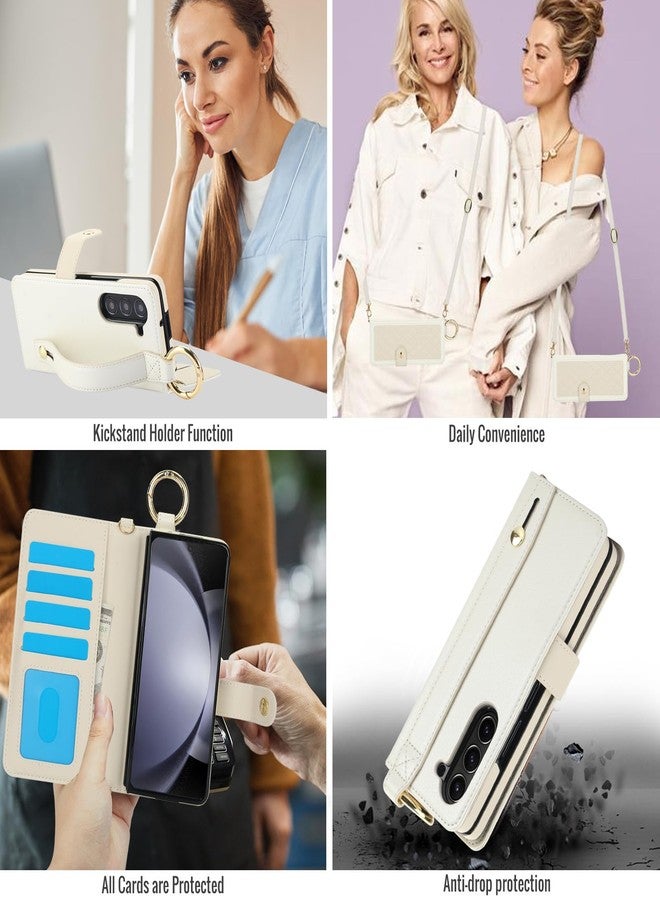 أسو ويش جراب هاتف Asuwish لهاتف سامسونج جالاكسي زد فولد 6 5G 2024، غطاء محفظة مع حامل قلم S Pen وحزام كتف، فتحة لبطاقات الائتمان، حامل، حجب RFID، مناسب للرجال والنساء، لون بيج. - Image 4