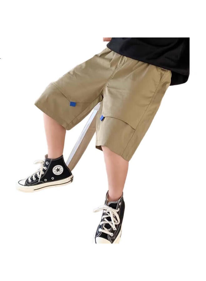 Zuoxi Boys' Workwear Shorts Summer New Casual Children'S Five-Point Shorts Summer Mid-Length Pants Khaki Color 110 - Image 1
