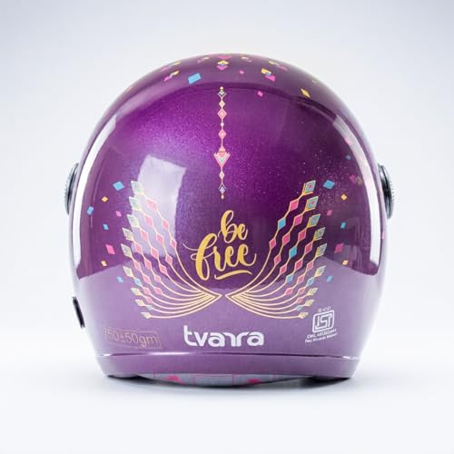 TVARRA Dreamcatcher Women’s Open Face Helmet with Printed Design, ISI Certified, Lightweight Material, Crafted for Women, Extreme Comfort fit with Clear Visor(Deep Purple,S) - Image 5