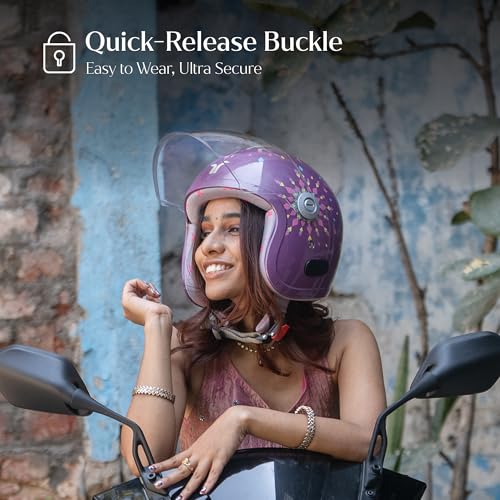 TVARRA Dreamcatcher Women’s Open Face Helmet with Printed Design, ISI Certified, Lightweight Material, Crafted for Women, Extreme Comfort fit with Clear Visor(Deep Purple,S) - Image 3