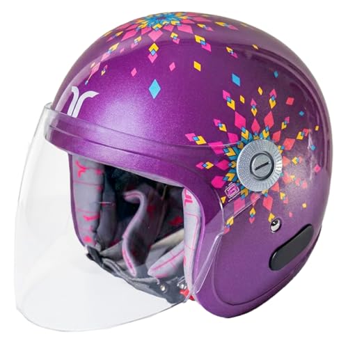 TVARRA Dreamcatcher Women’s Open Face Helmet with Printed Design, ISI Certified, Lightweight Material, Crafted for Women, Extreme Comfort fit with Clear Visor(Deep Purple,S) - Image 1