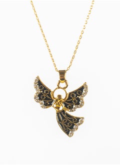 Chinese Gold Necklace with a Zirconic Winging Bird Pendant Black