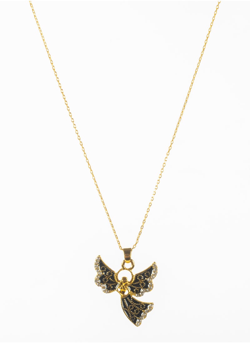 The Black Pearl Accessories - Chinese Gold Necklace with a Zirconic Winging Bird Pendant Black - Image 1