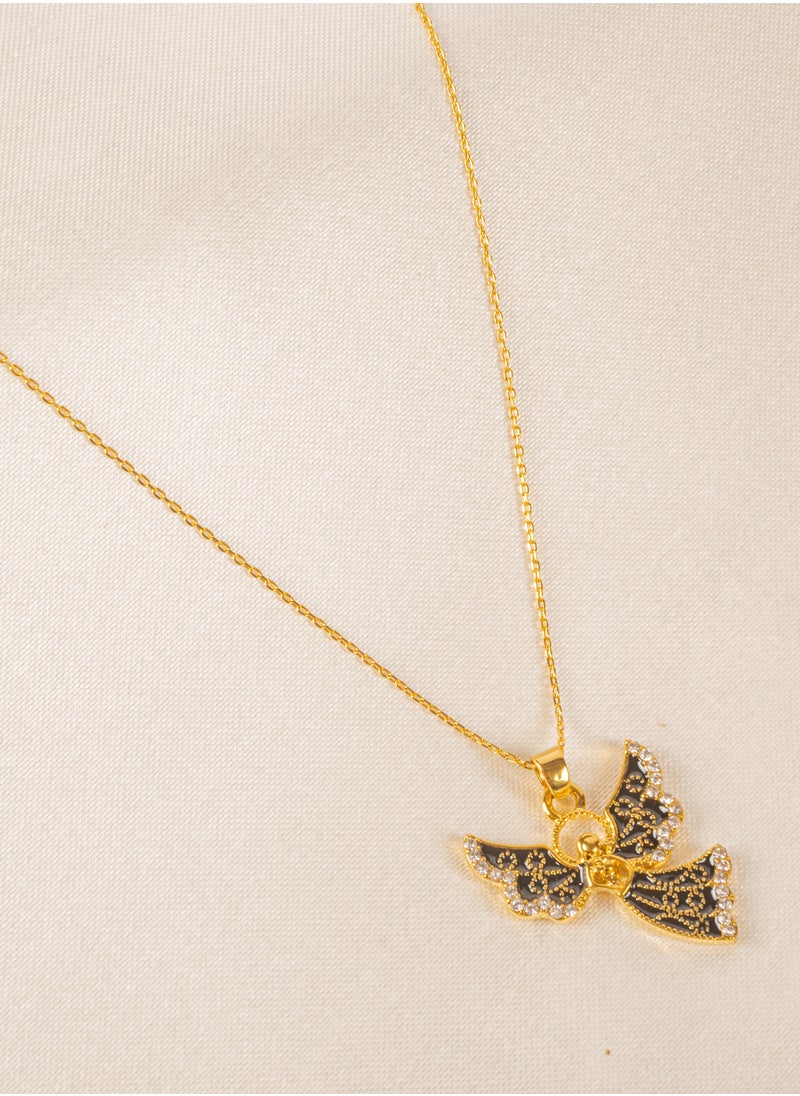 The Black Pearl Accessories - Chinese Gold Necklace with a Zirconic Winging Bird Pendant Black - Image 1