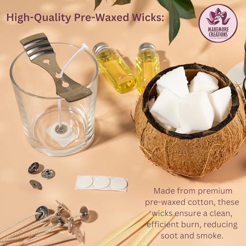 Makemore Creations Candle Wicks for Candle Making - 300 Piece 3-5-7 Inches Pre-Waxed Cotton Wicks Combo with Metal Sustainer for Christmas and Diwali Celebration - Image 2