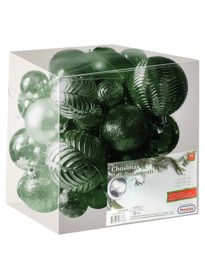Prextex Christmas Tree Ornaments - Emerald Green Christmas Ball Ornaments Set for Christmas, Holiday, Wreath & Party Decorations (36 pcs - Small, Medium, Large) Shatterproof, 3 Size Combo - Image 1