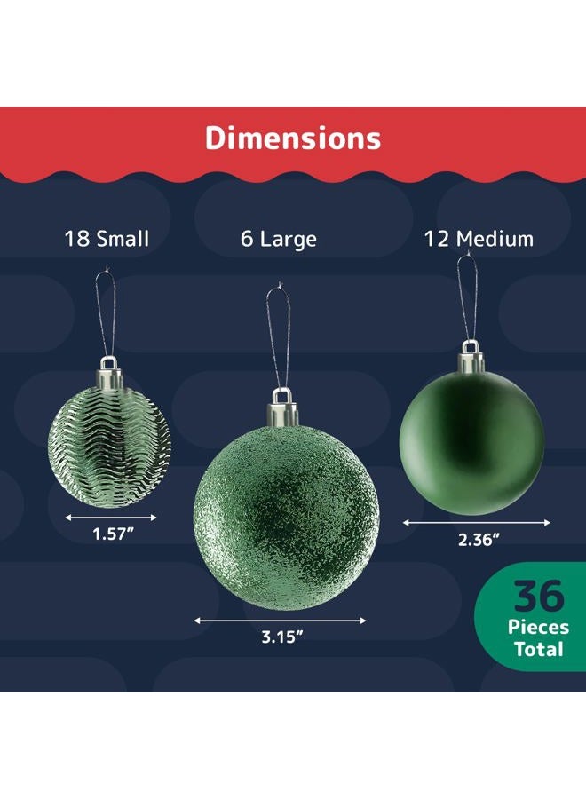 Prextex Christmas Tree Ornaments - Emerald Green Christmas Ball Ornaments Set for Christmas, Holiday, Wreath & Party Decorations (36 pcs - Small, Medium, Large) Shatterproof, 3 Size Combo - Image 3