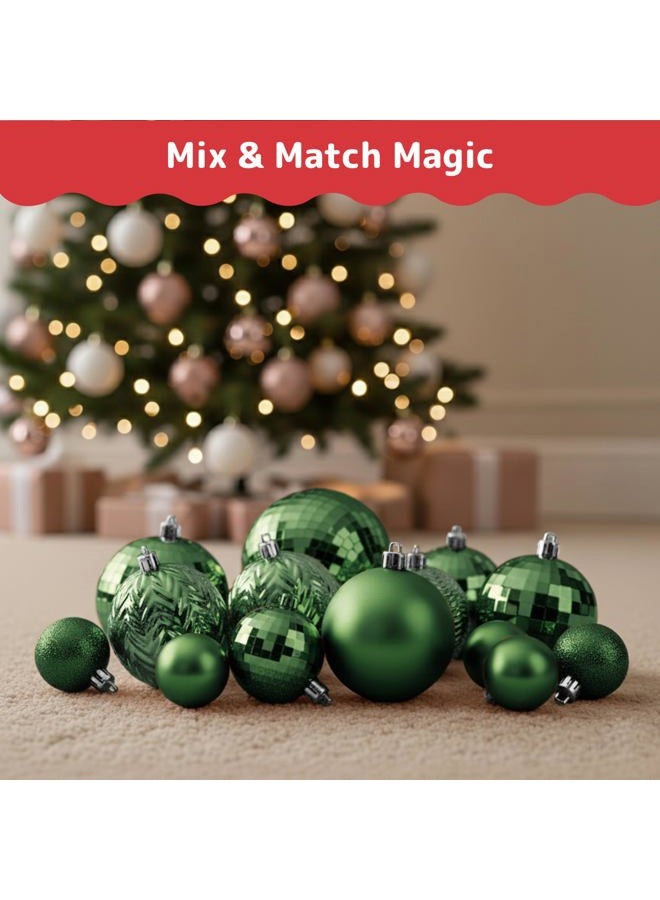 Prextex Christmas Tree Ornaments - Emerald Green Christmas Ball Ornaments Set for Christmas, Holiday, Wreath & Party Decorations (36 pcs - Small, Medium, Large) Shatterproof, 3 Size Combo - Image 5