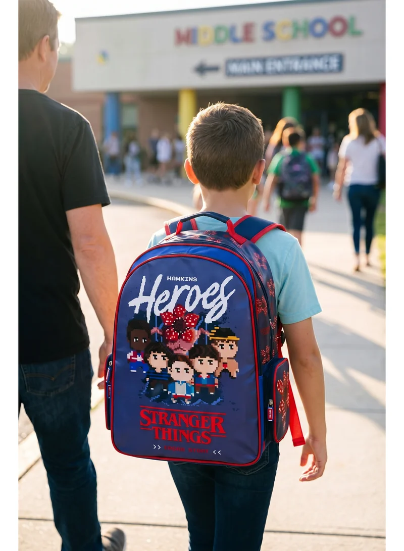 نيتفليكس Netflix Stranger Things Regular Backpack 18" | Hawkins Heroes School Backpack for Kids & Teens | Large Capacity School Bag with Multiple Compartments | Travel & Everyday Backpack