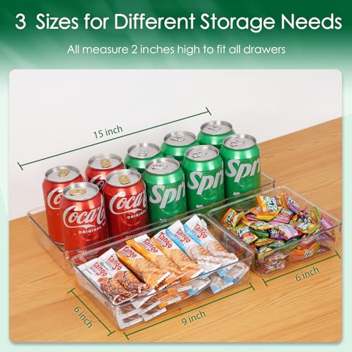 Criusia Drawer Organizer Set, Acrylic Non Slip Non Cracking Kitchen Drawer Storage Tray Large Size Divider, Multifunctional Storage for Cosmetics, Bathroom, Tools, Kitchen and Office (8 PACK) - Image 3