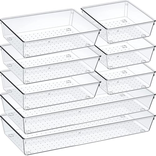 Criusia Drawer Organizer Set, Acrylic Non Slip Non Cracking Kitchen Drawer Storage Tray Large Size Divider, Multifunctional Storage for Cosmetics, Bathroom, Tools, Kitchen and Office (8 PACK) - Image 1
