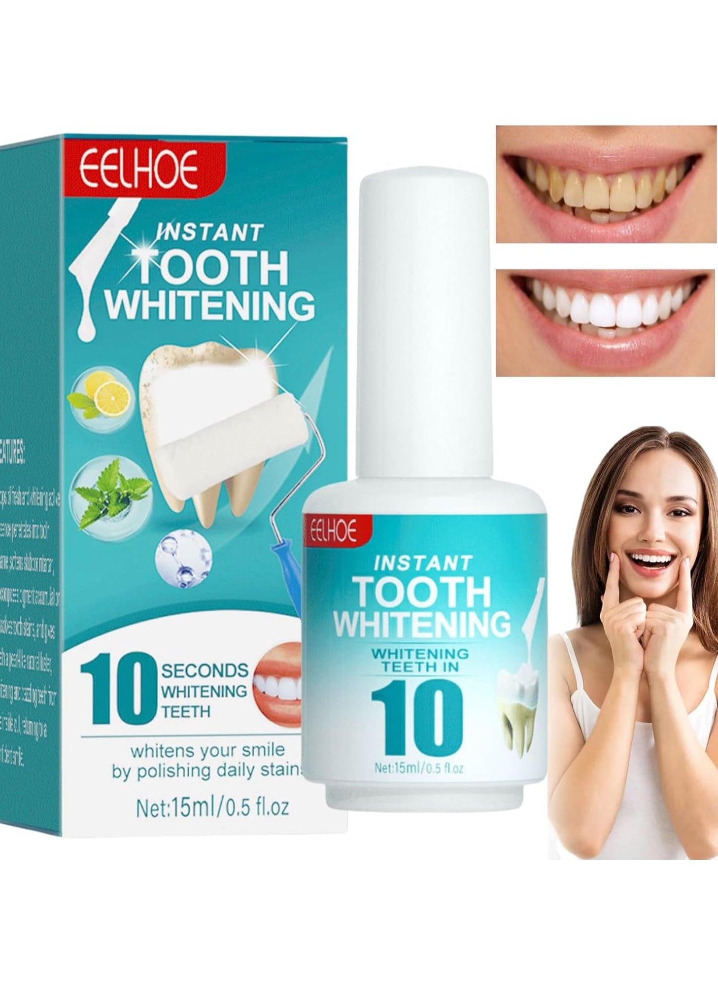 EELHOE Tooth Paint Instant Whitening Paint for Teeth Teeth Whitening Gel Paint Polish Removing Stains and Bad Breath Cleaning Oral Care (1pc) 